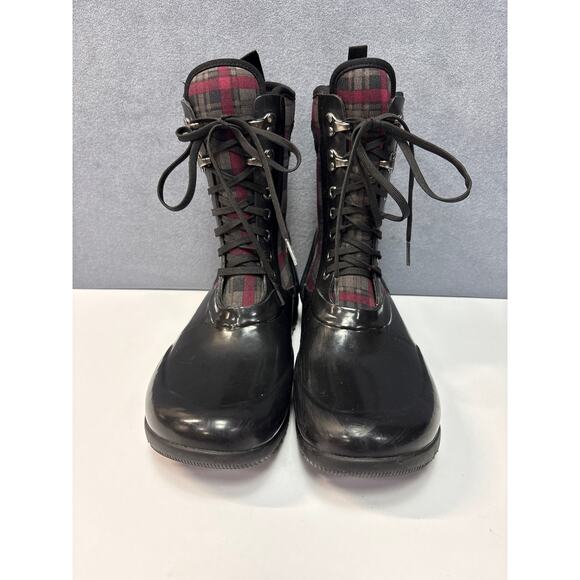 BOGS Neo-Tech Waterproof Rain / Barn Boots with Purple/Black Plaid Pattern Size9 - Picture 3 of 7